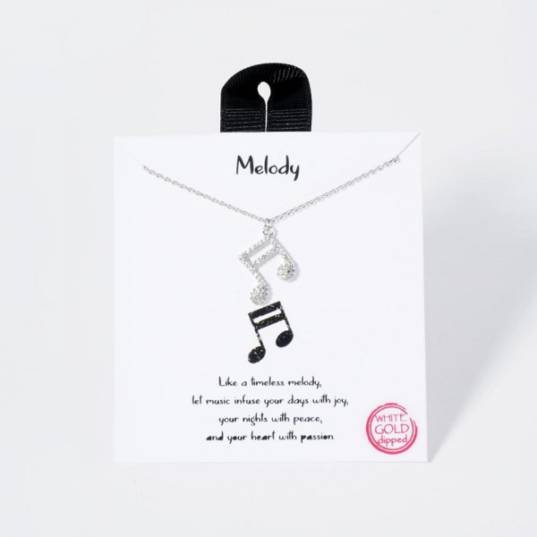 Dainty Chain Link Necklace Featuring Cubic Zirconia Music Note Symbol Pendant

- Approximately 16" L
- Extender 2" L
- Hypoallergenic Brass Base
- 18K Gold or White Gold Dipped
- Made in Korea
-Card: "Like a timeless melody, let music infuse your day with joy, your nights with peace, and your heart with passion."

