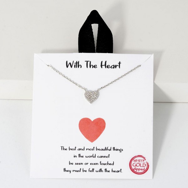 Dainty Chain Link Necklace Featuring Pave Cubic Zirconia Heart Pedant 				
					
- Approximately 16" L					
- Extender 2" L					
- Hypoallergenic Brass Base					
- 18K Gold Dipped					
- Card: "The best and most beautiful things in the world cannot be seen or even touched they must be felt with the heart."					