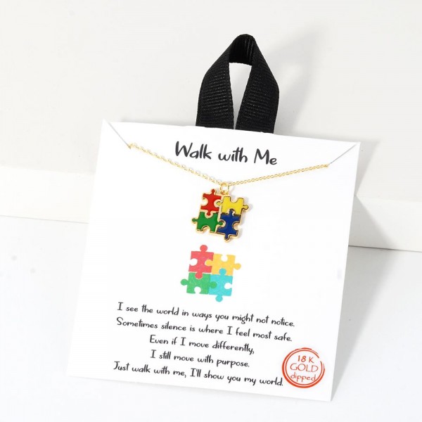 Wholesale dainty Chain Link Necklace Enamel Puzzle Pieces Pendant L Extender L H