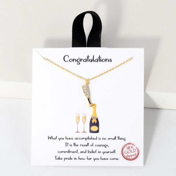 Dainty Chain Link Necklace Featuring Cubic Zirconia Champagne Bottle Pendant 

- Approximately 16" L					
- Extender 2" L					
- Hypoallergenic Brass Base					
- 18K Gold Dipped					
- Card: "What you have accomplished is no small thing. It is the result of courage, commitment, and belief in yourself. Take pride in how far you have come."					








					
					
				