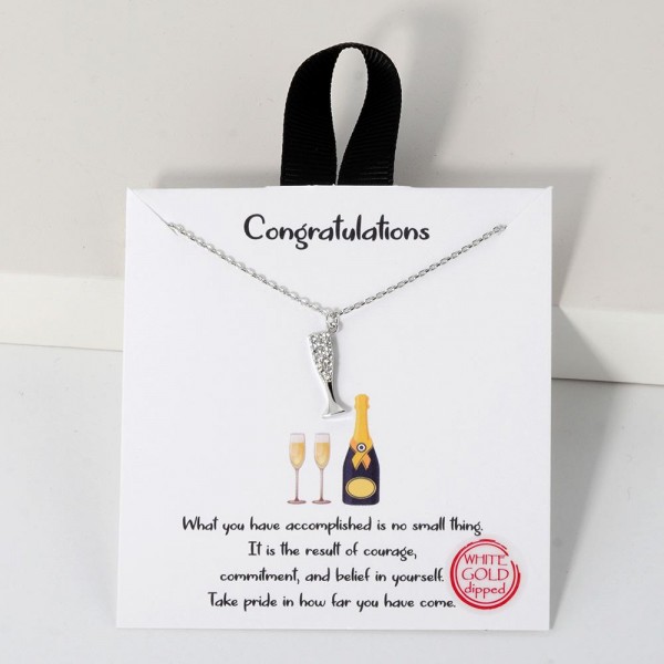 Dainty Chain Link Necklace Featuring Cubic Zirconia Champagne Bottle Pendant 

- Approximately 16" L					
- Extender 2" L					
- Hypoallergenic Brass Base					
- 18K Gold Dipped					
- Card: "What you have accomplished is no small thing. It is the result of courage, commitment, and belief in yourself. Take pride in how far you have come."					








					
					
				