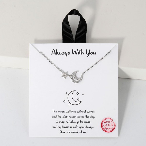 Wholesale dainty Chain Link Necklace Cubic Zirconia Star Moon Pendant L Extender