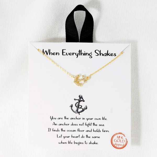 Dainty Chain Link Necklace Featuring Cubic Zirconia Anchor Pendant

- Approximately 16" L
- Extender 2" L
- Hypoallergenic Brass Base
- 18K Gold or White Gold Dipped
- Made in Korea
-Card: " You are the anchor in your own life. An anchor does not fight the sea. It finds the ocean floor and holds firm. Let your heart do the same when life begins to shake ."