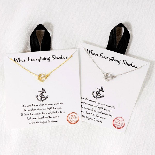 Dainty Chain Link Necklace Featuring Cubic Zirconia Anchor Pendant

- Approximately 16" L
- Extender 2" L
- Hypoallergenic Brass Base
- 18K Gold or White Gold Dipped
- Made in Korea
-Card: " You are the anchor in your own life. An anchor does not fight the sea. It finds the ocean floor and holds firm. Let your heart do the same when life begins to shake ."