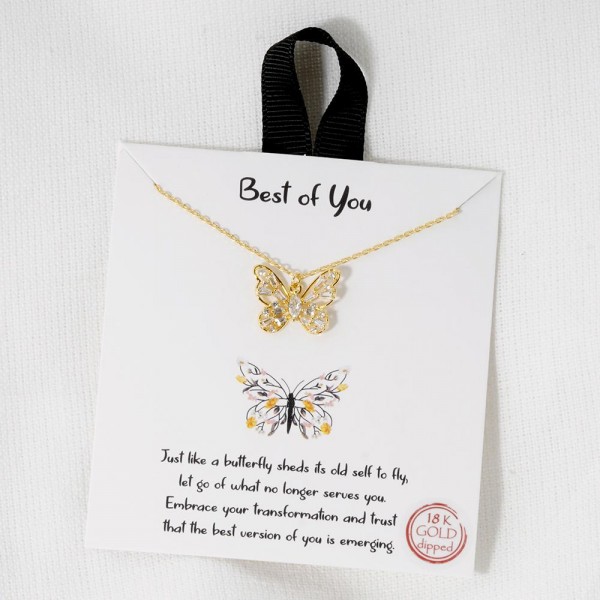 Dainty Chain Link Necklace Featuring Cubic Zirconia Butterfly Pendant

- Approximately 16" L
- Extender 2" L
- Hypoallergenic Brass Base
- 18K Gold or White Gold Dipped
- Made in Korea
-Card: "Just like a butterfly sheds its old self to fly, let go of what is no longer serves you. Embrace your transformation and trust that the best version of you is emerging."