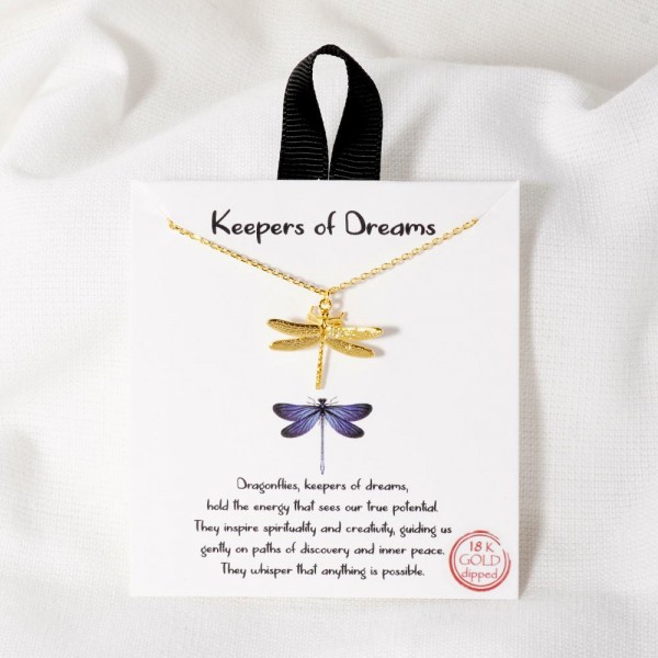 Dainty Chain Link Necklace Featuring Dragonfly Pendant

- Approximately 16" L
- Extender 2" L
- Made in Korea
- Hypoallergenic Brass Base
- 18K Gold Dipped
- Card: "Dragonflies, keepers of dreams, hold the energy that sees our true potential.They inspire spirituality and creativity, guiding us gently on paths of discovery and inner peace. They whisper that anything is possible."

