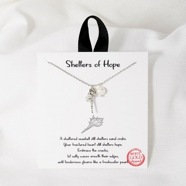 Wholesale dainty Chain Link Necklace Metal Shell Freshwater Pearl Pendants L Ext