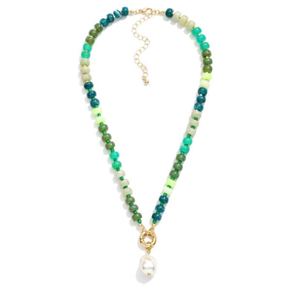 Candy Stone Beaded Necklace Featuring Baroque Pearl & Toggle Clasp 

- Approximately 16" L
- Extender 3" L