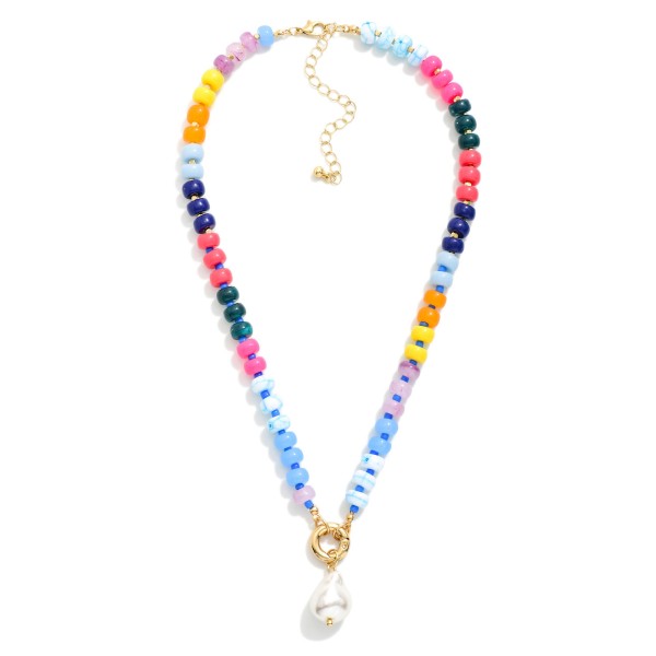Candy Stone Beaded Necklace Featuring Baroque Pearl & Toggle Clasp 

- Approximately 16" L
- Extender 3" L
