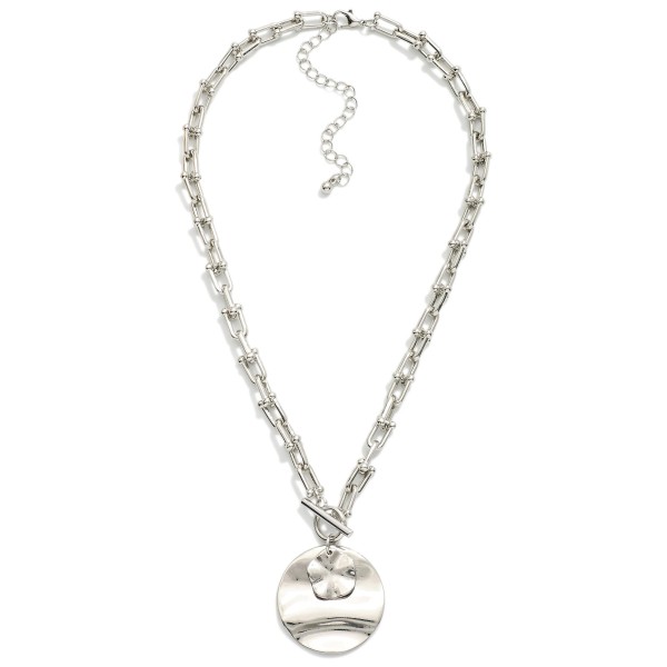 U Link Chain Link Necklace Featuring Hammered Metal Circle Pendants & Toggle Clasp 
- Approximately 14" L
- Extender 3" L