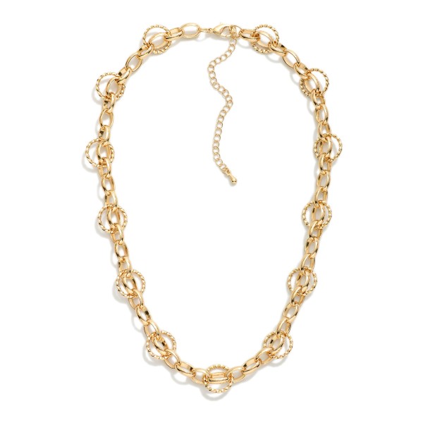 Circular Chain Link Necklace Featuring Linked Twisted Metal Circle Stations 

- Approximately 14" L
