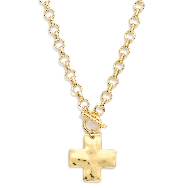 Circle Chain Link Necklace Featuring Cross Pendant & Toggle Clasp 

- Approximately 20" L 