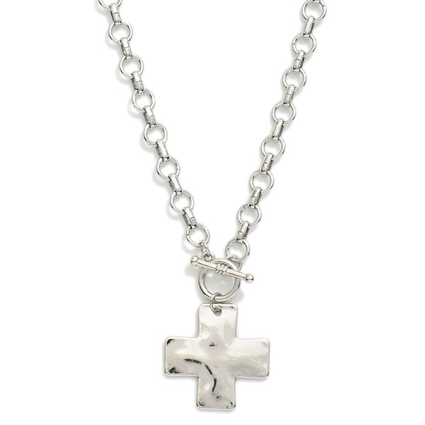Circle Chain Link Necklace Featuring Cross Pendant & Toggle Clasp 

- Approximately 20" L 