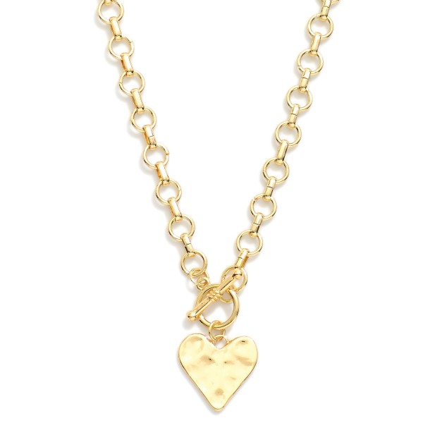 Circle Chain Link Necklace Featuring Heart Pendant & Toggle Clasp 

- Approximately 20" L 
