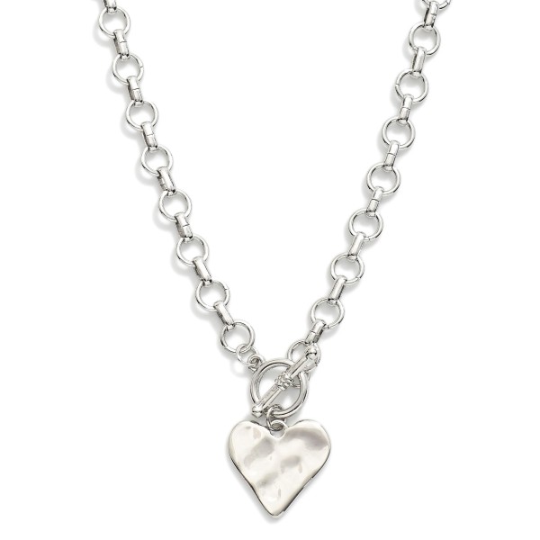 Circle Chain Link Necklace Featuring Heart Pendant & Toggle Clasp 

- Approximately 20" L 