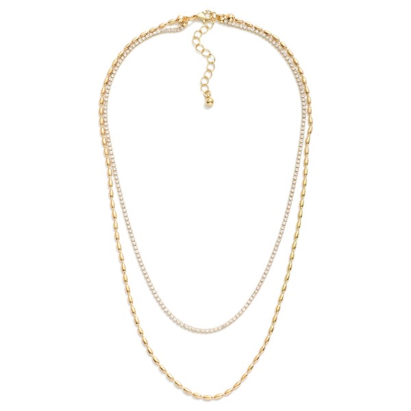 Metal Tone Ball Chain Link Necklace Featuring Rhinestones 

- Approximately 16" L 
