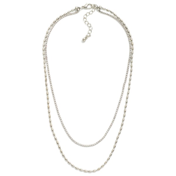 Metal Tone Ball Chain Link Necklace Featuring Rhinestones 

- Approximately 16" L 
