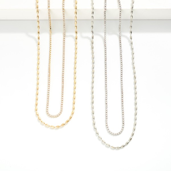 Metal Tone Ball Chain Link Necklace Featuring Rhinestones 

- Approximately 16" L 
