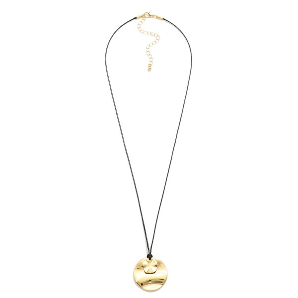 Vegan Leather Rope Necklace Featuring Metal Tone Circular Pendants 

- Approximately 20" L
- Extender 3" L