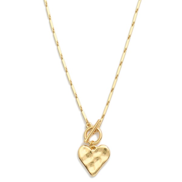 Bar Chain Link Necklace Featuring Heart Pendent & Toggle Clasp 

- Approximately 20" L 