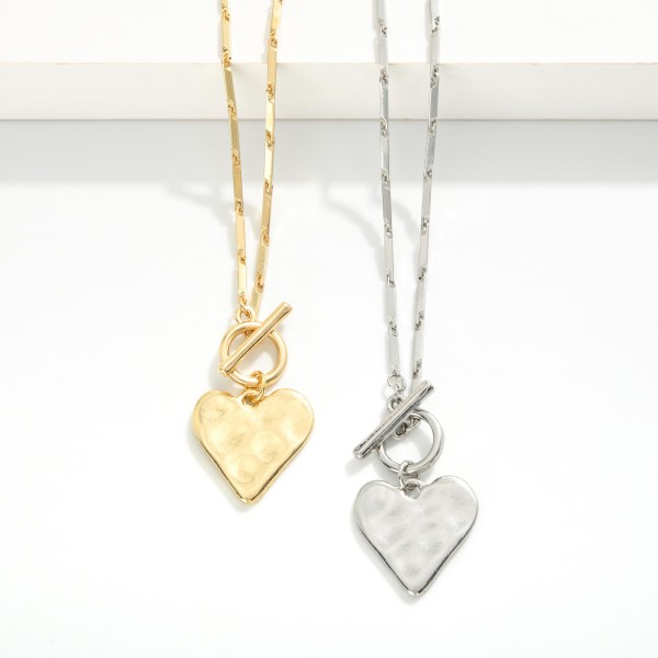Bar Chain Link Necklace Featuring Heart Pendent & Toggle Clasp 

- Approximately 20" L 