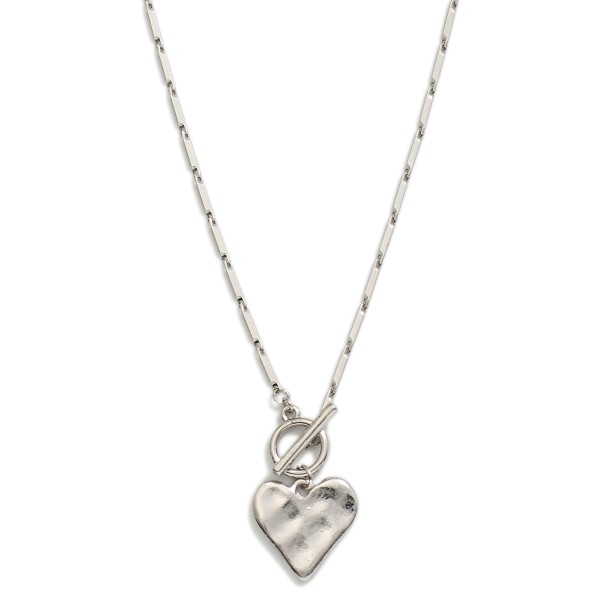 Bar Chain Link Necklace Featuring Heart Pendent & Toggle Clasp 

- Approximately 20" L 
