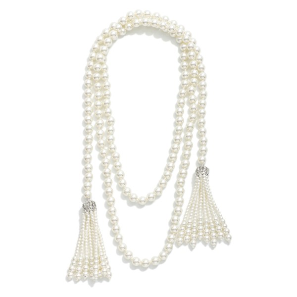 Layered Pearl Beaded Necklace Featuring Pearl Beaded Tassels 

- Approximately 24" L