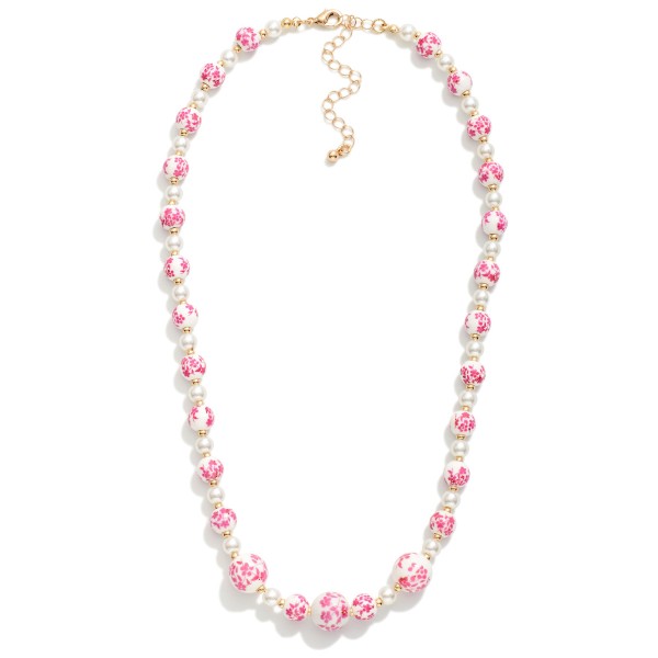 Beaded Necklace Featuring Porcelain Chinoiserie Flower Beads, Pearls, And Gold Tone Beads 

- Approximately 16" L 


