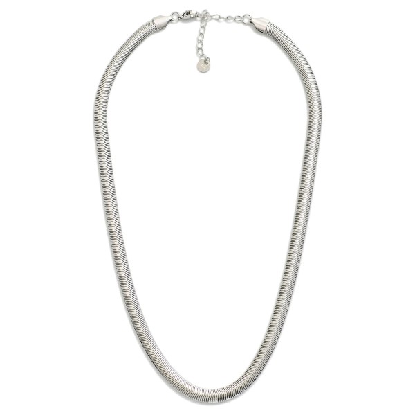 Flat Snake Chain Necklace 

- Stainless Steel
- Water Resistant
- Approximately 16" L
- Extender 2" L