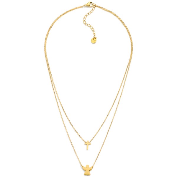 Wholesale layered Chain Link Necklace Metal Cross Angel Pendants Stainless Steel