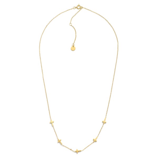 Dainty Chain Link Necklace Featuring Metal Tone East West Cross Stations 

- Stainless Steel
- Water Resistant
- Approximately 16" L
- Extender 2" L
