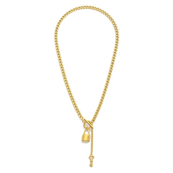 Chain Link Necklace Featuring Toggle Clasp & Lock Pendants

- Stainless Steel
- Water Resistant
- Approximately 16" L
- Extender 2" L