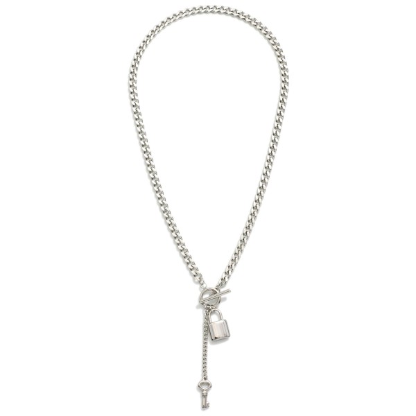 Chain Link Necklace Featuring Toggle Clasp & Lock Pendants

- Stainless Steel
- Water Resistant
- Approximately 16" L
- Extender 2" L
