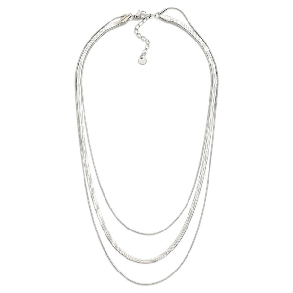 Layered Chain Link Necklace Featuring Snake & Herringbone Chains 

- Stainless Steel
- Water Resistant
- Approximately 16" L
- Extender 2" L