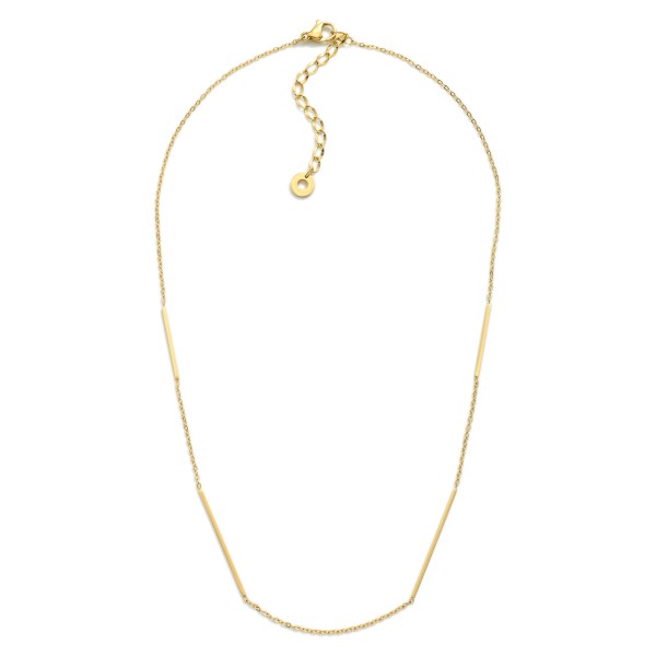 Chain Link Necklace With Metal Tone Bar Stations

- Stainless Steel
- Water Resistant
- Approximately 16" L
- Extender 2" L