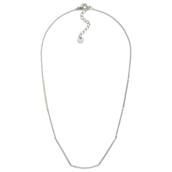 Chain Link Necklace With Metal Tone Bar Stations

- Stainless Steel
- Water Resistant
- Approximately 16" L
- Extender 2" L