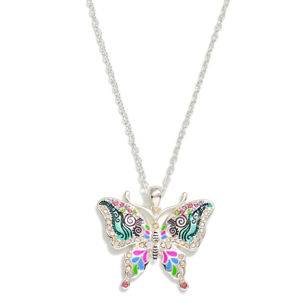 Chain Link Necklace Featuring Painted Butterfly Pendant 

- Approximately 16" L
- Extender 3" L