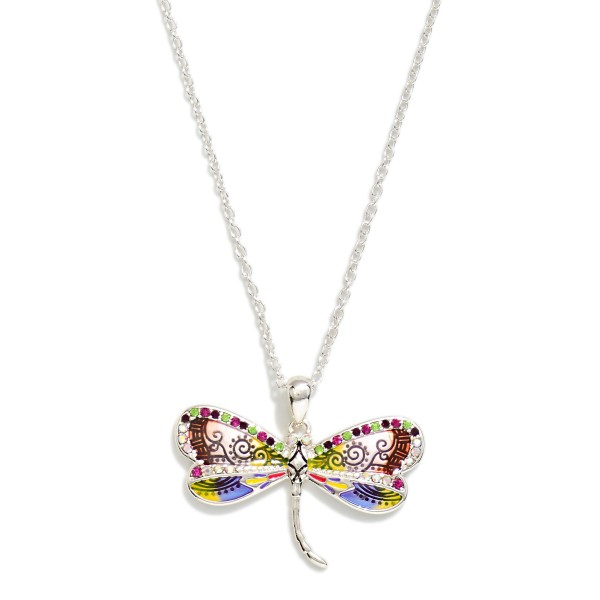 Chain Link Necklace Featuring Painted Dragonfly Pendant 

- Approximately 16" L
- Extender 3" L