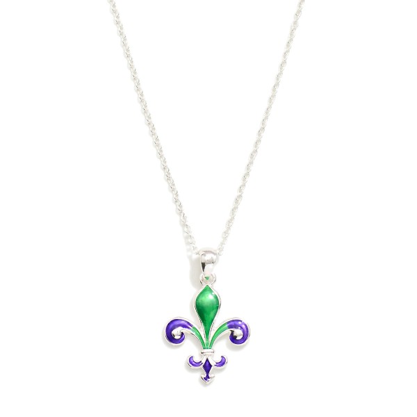 Chain Link Necklace Featuring Enamle Fleur De Lis Pendent 

- Approximately 18" L 
- Extender 3" L 
