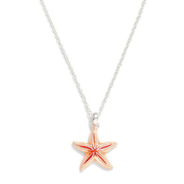 Chain Link Necklace Featuring Painted Metal Starfish Pendant 

- Approximately 16" L
- Extender 2" L