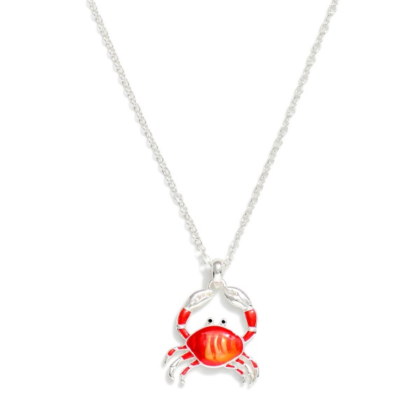 Chain Link Necklace Featuring Painted Metal Crab Pendant 

- Approximately 16" L
- Extender 2" L