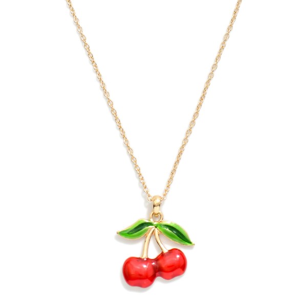 Chain Link Necklace Featuring Enamel Cherries Pendant 

- Approximately 16" L
- Extender 3" L