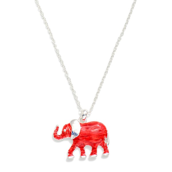 Chain Link Necklace Featuring Painted Metal Elephant Pendant 

- Approximately 16" L
- Extender 2" L 