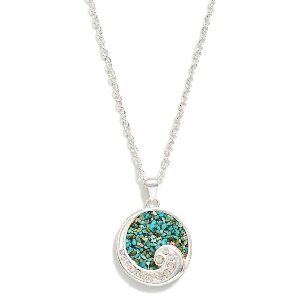 Chain Link Necklace Featuring Stone Wave Pendant 

- Approximately 18" L