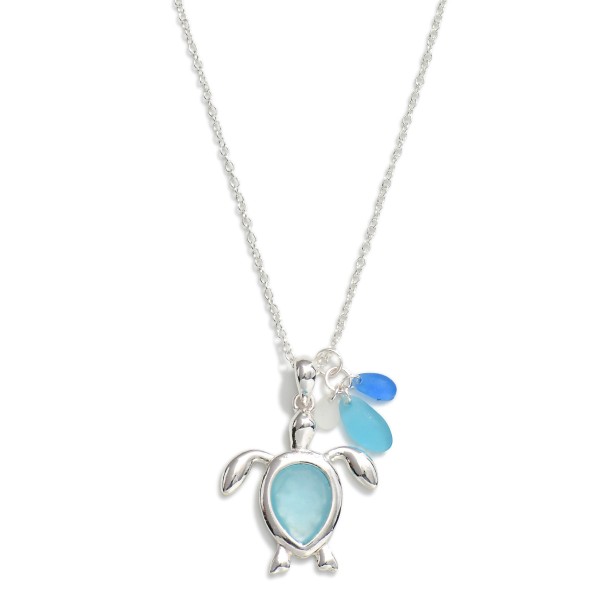 Chain Link Necklace Featuring Acetate & Metal Turtle Pendant & Stones

- Approximately 18" L
- Extender 2" L