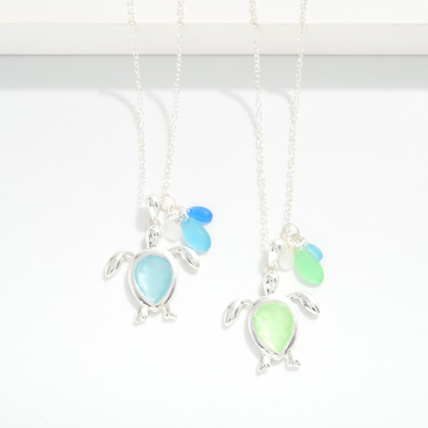 Chain Link Necklace Featuring Acetate & Metal Turtle Pendant & Stones

- Approximately 18" L
- Extender 2" L