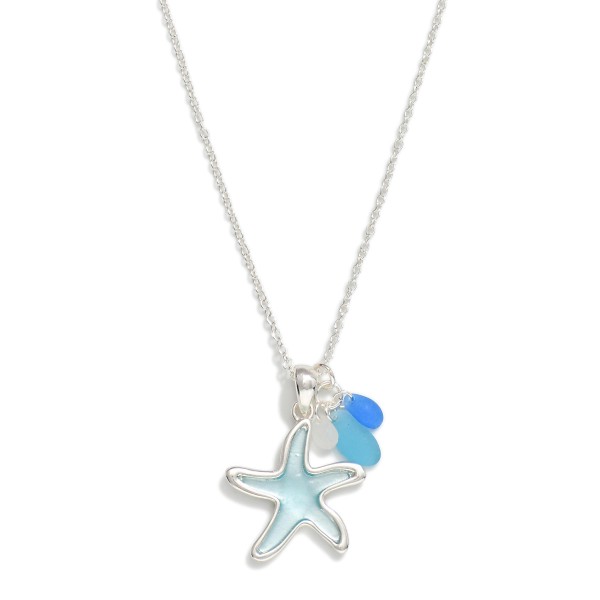Chain Link Necklace Featuring Acetate Starfish & Stone Pendants 

- Approximately 18" L
- Extender 2" L
