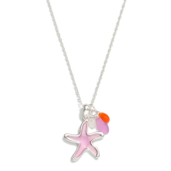 Chain Link Necklace Featuring Acetate Starfish & Stone Pendants 

- Approximately 18" L
- Extender 2" L
