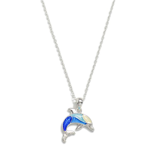 Chain Link Necklace Featuring Acetate & Metal Dolphin Pendant 

- Approximately 16" L
- Extender 2" L