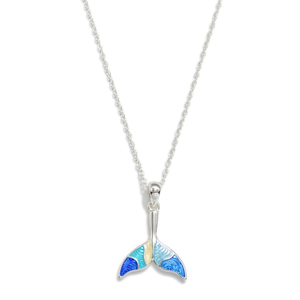 Chain Link Necklace Featuring Acetate & Metal Whale Tail Pendant 

- Approximately 18" L
- Extender 2" L